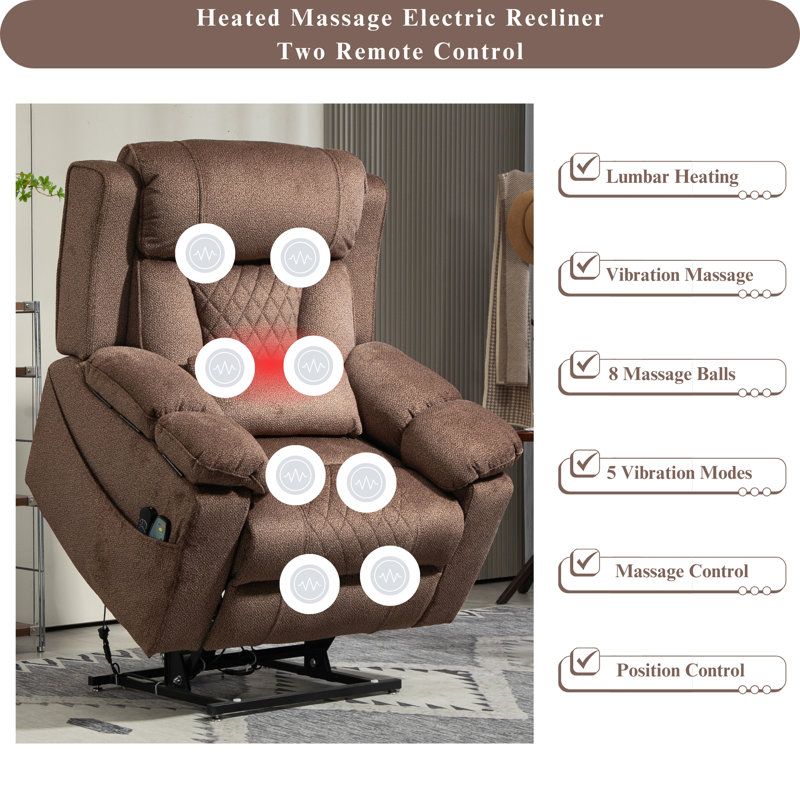 Inbox Zero Power Lift Recliner For Elderly 28 inch Wide Seat Lay Flat Lift Chair With Heat Massage Flip Arm Storage Cup Holders Usb Type C Charging Lumbar Pillow